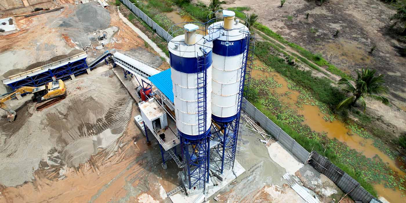 60 cbm per hour stationary concrete mixing plant in Palembang, Indonesia