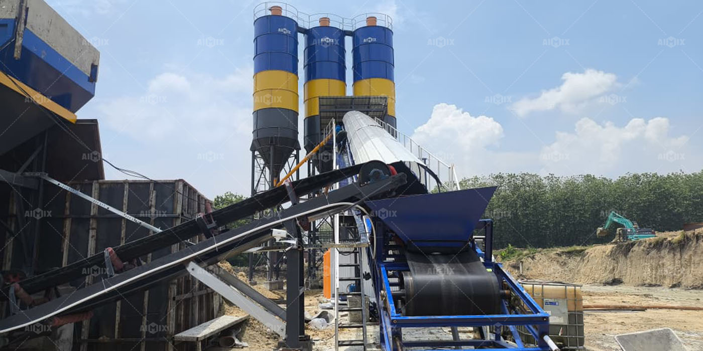one set of 60cbm stationary batching plant was put into use in Lamongan, Indonesia